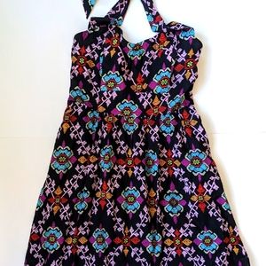 Anthropologie Esmie & Esyllte bright fun pattern Halter Sweatheart Dress size 4